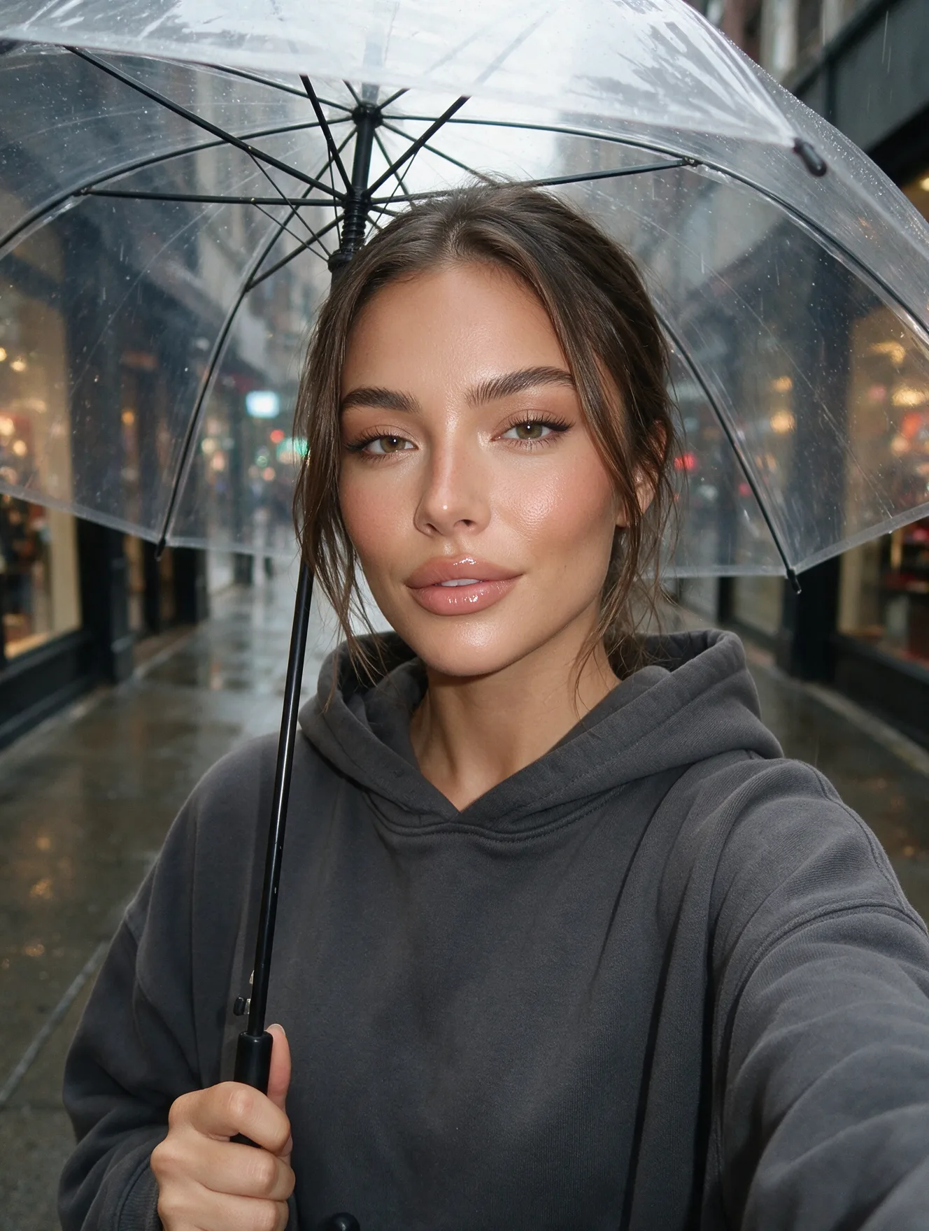 Rainy Day Hoodie Umbrella Selfie