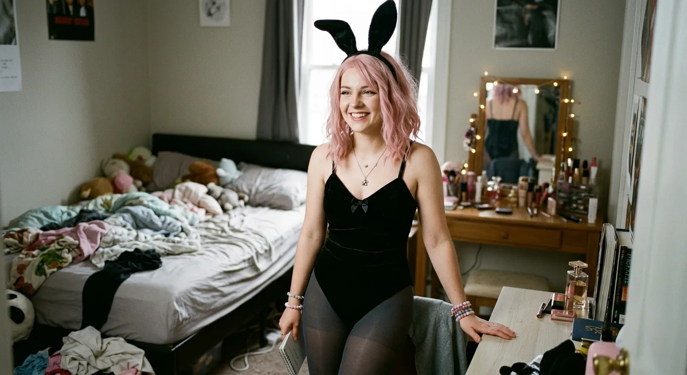 Raw Bunny Girl Bedroom Portrait