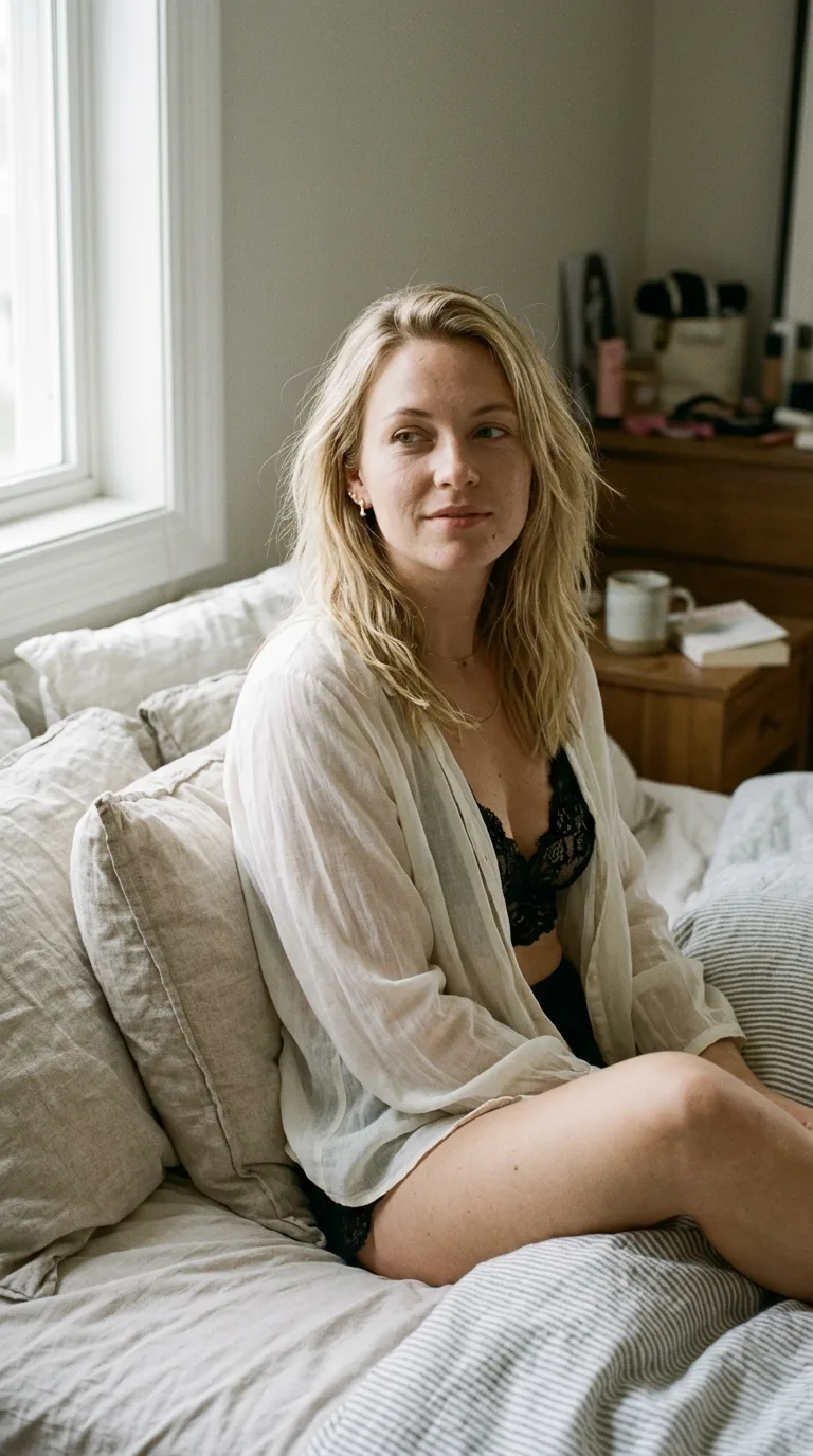 Raw Candid Bedroom Fashion Portrait