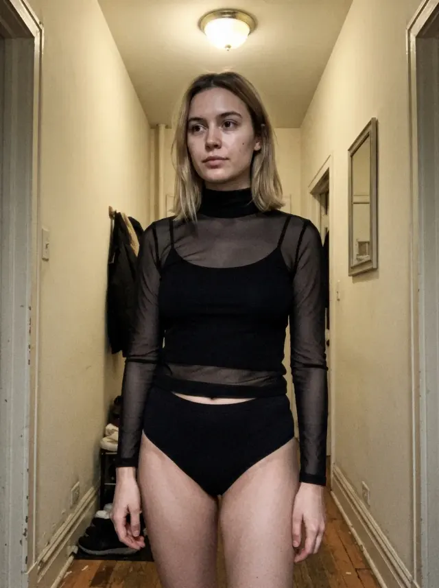 Raw Candid Hallway Lingerie Portrait