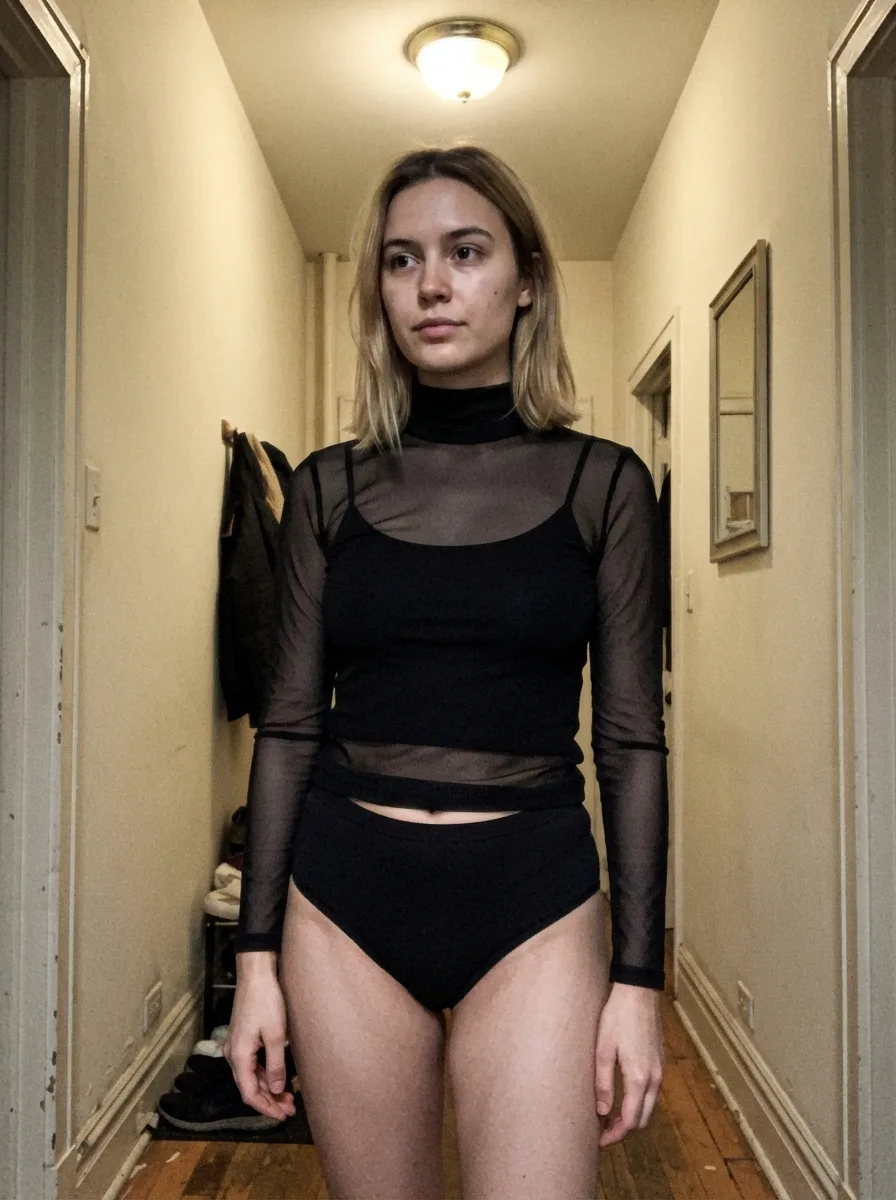 Raw Candid Hallway Lingerie Portrait