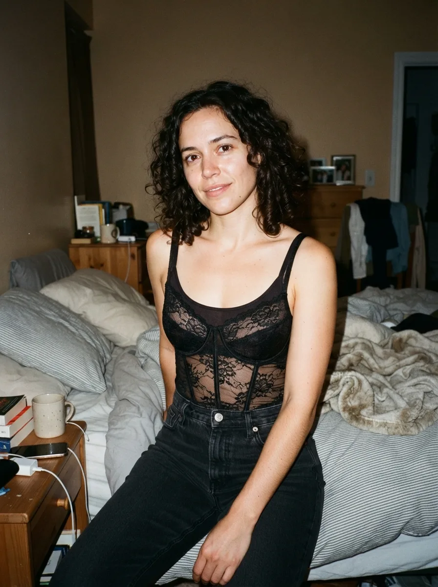 Raw Flash Bedroom Corset Portrait