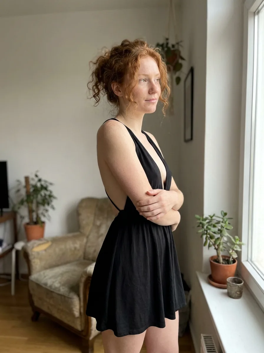 Raw Window Light Backless Dress Portrait