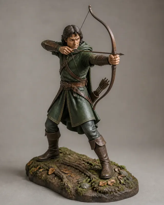 Realistic Archer Figurine On Forest Base