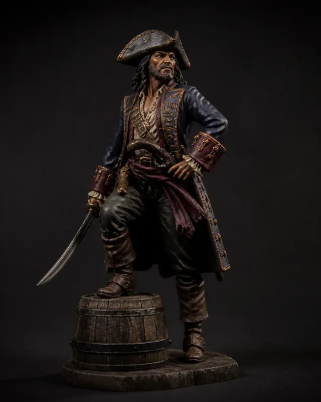 Realistic Pirate Captain Barrel Figurine