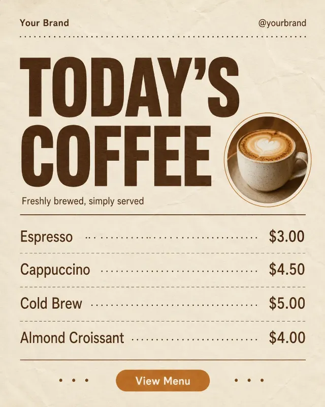 Receipt Style Cafe Menu Instagram Post