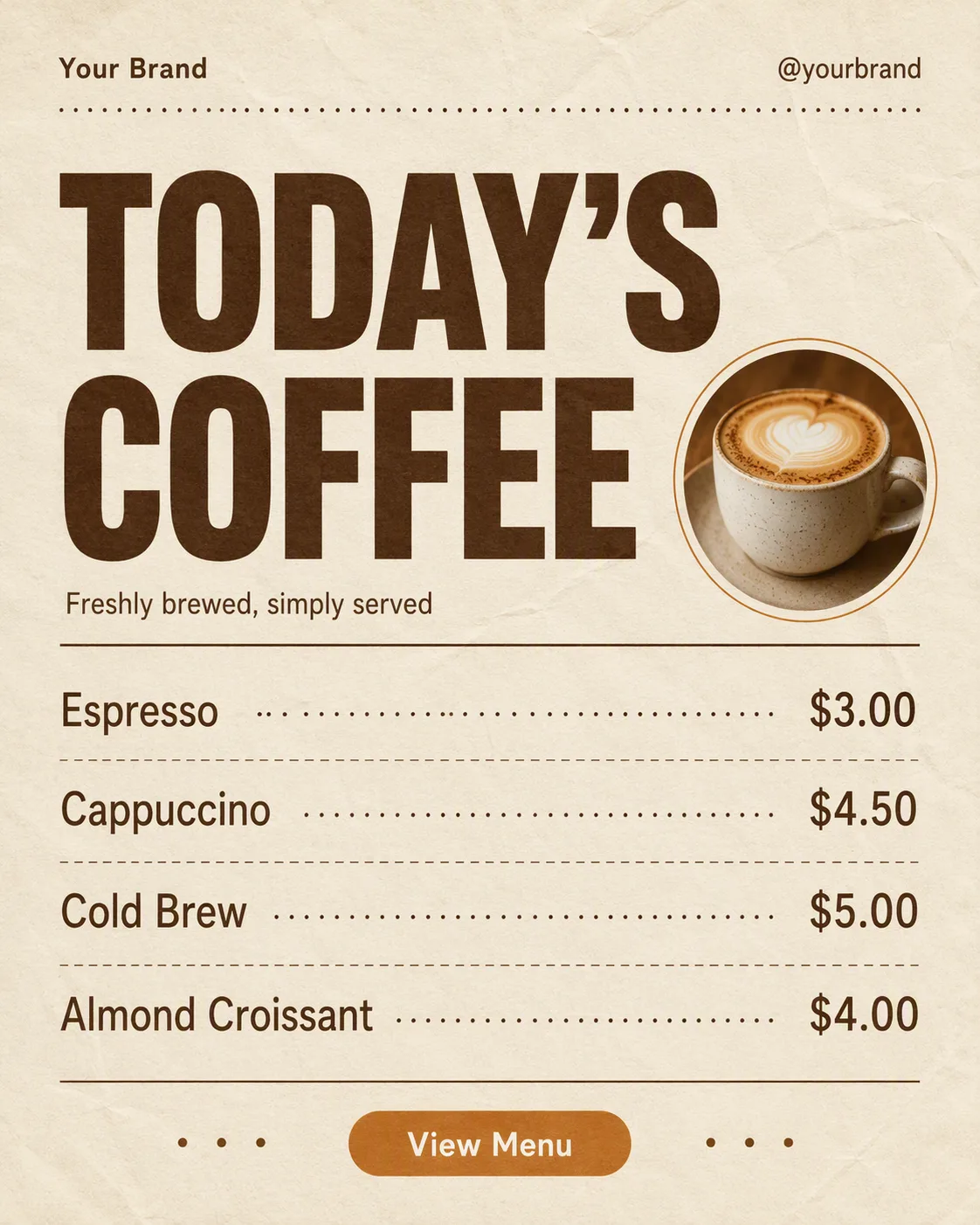 Receipt Style Cafe Menu Instagram Post