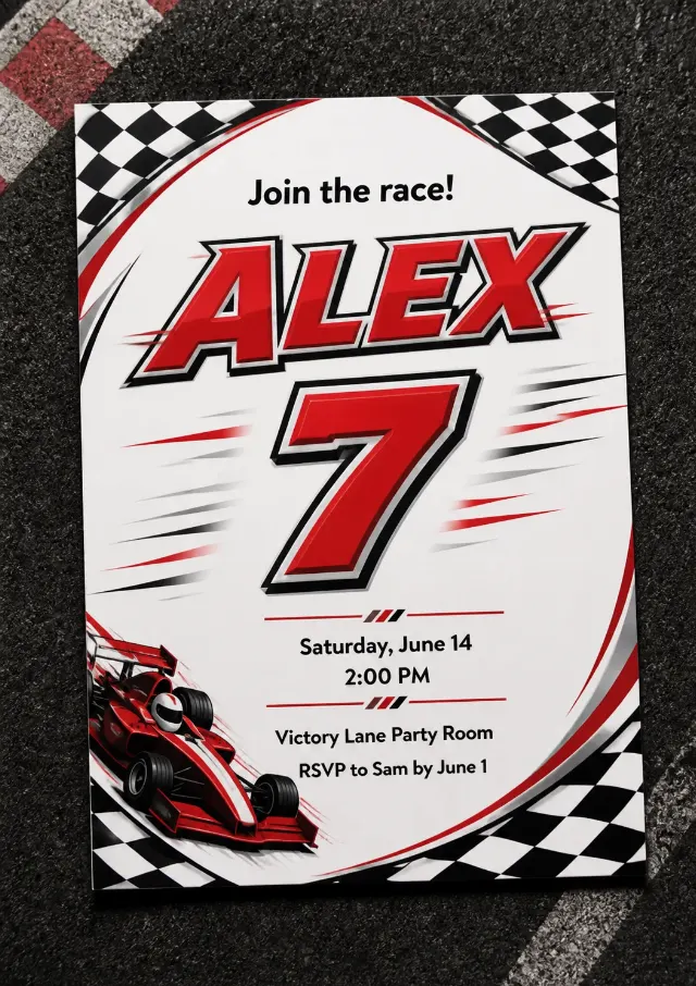 Red And Black Race Car Birthday Invitation