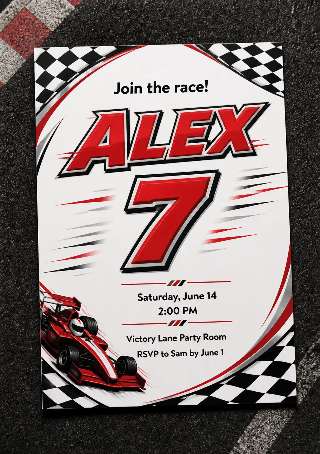 Red And Black Race Car Birthday Invitation