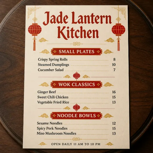 Red And Gold Chinese Restaurant Menu