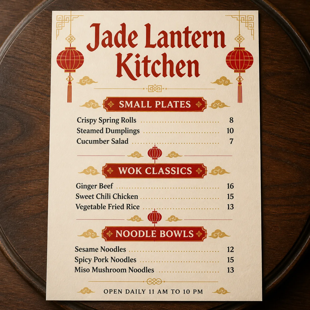 Red And Gold Chinese Restaurant Menu