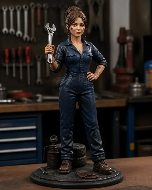 Resin Mechanic Girl Figurine Workshop Photo