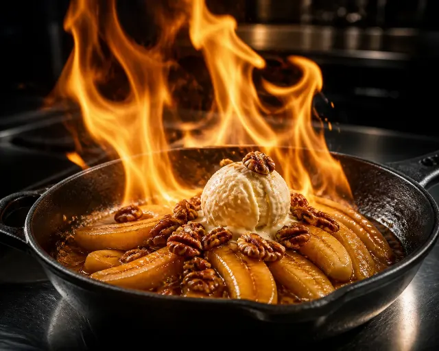 Restaurant Kitchen Flambé Dessert Photo
