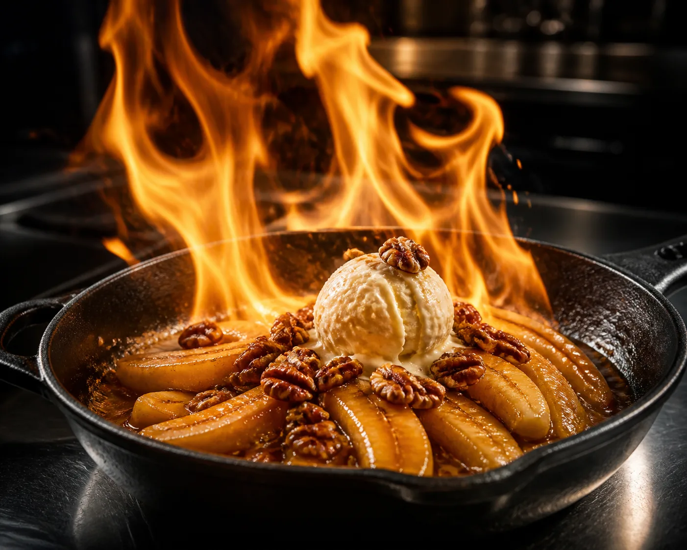 Restaurant Kitchen Flambé Dessert Photo