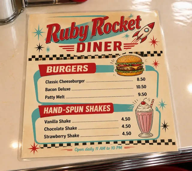 Retro 1950s Diner Menu Countertop
