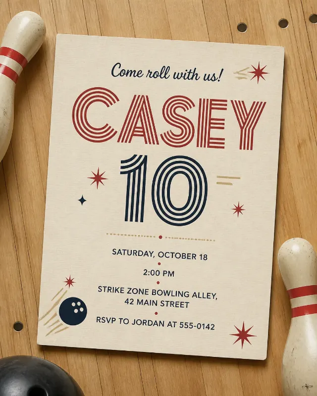 Retro Bowling Party Birthday Invitation