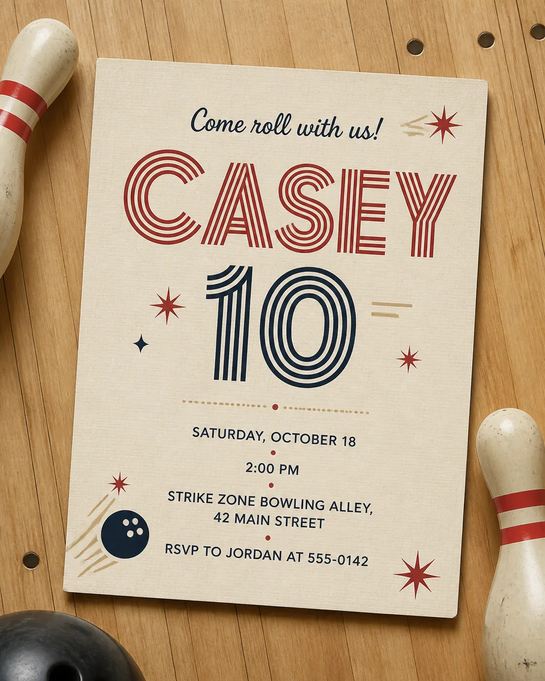 Retro Bowling Party Birthday Invitation