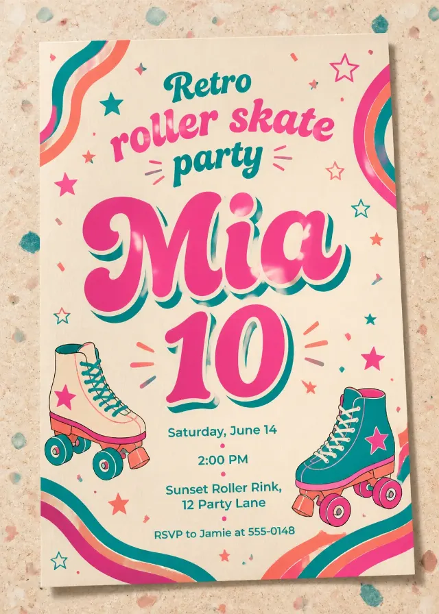Retro Roller Skate Birthday Invitation