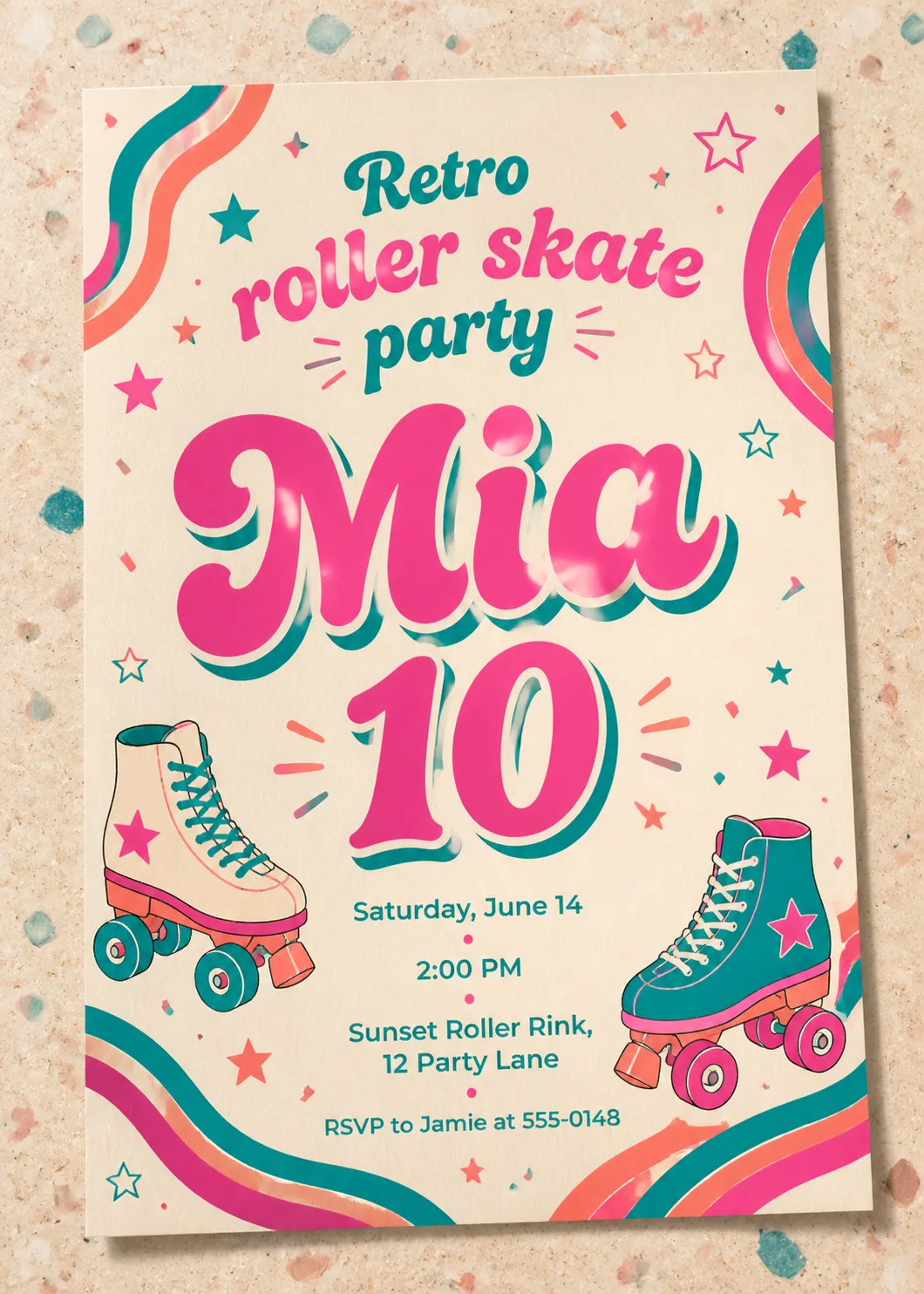 Retro Roller Skate Birthday Invitation