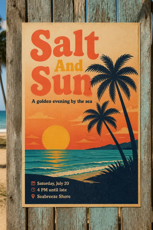Retro Summer Beach Party Poster Mockup