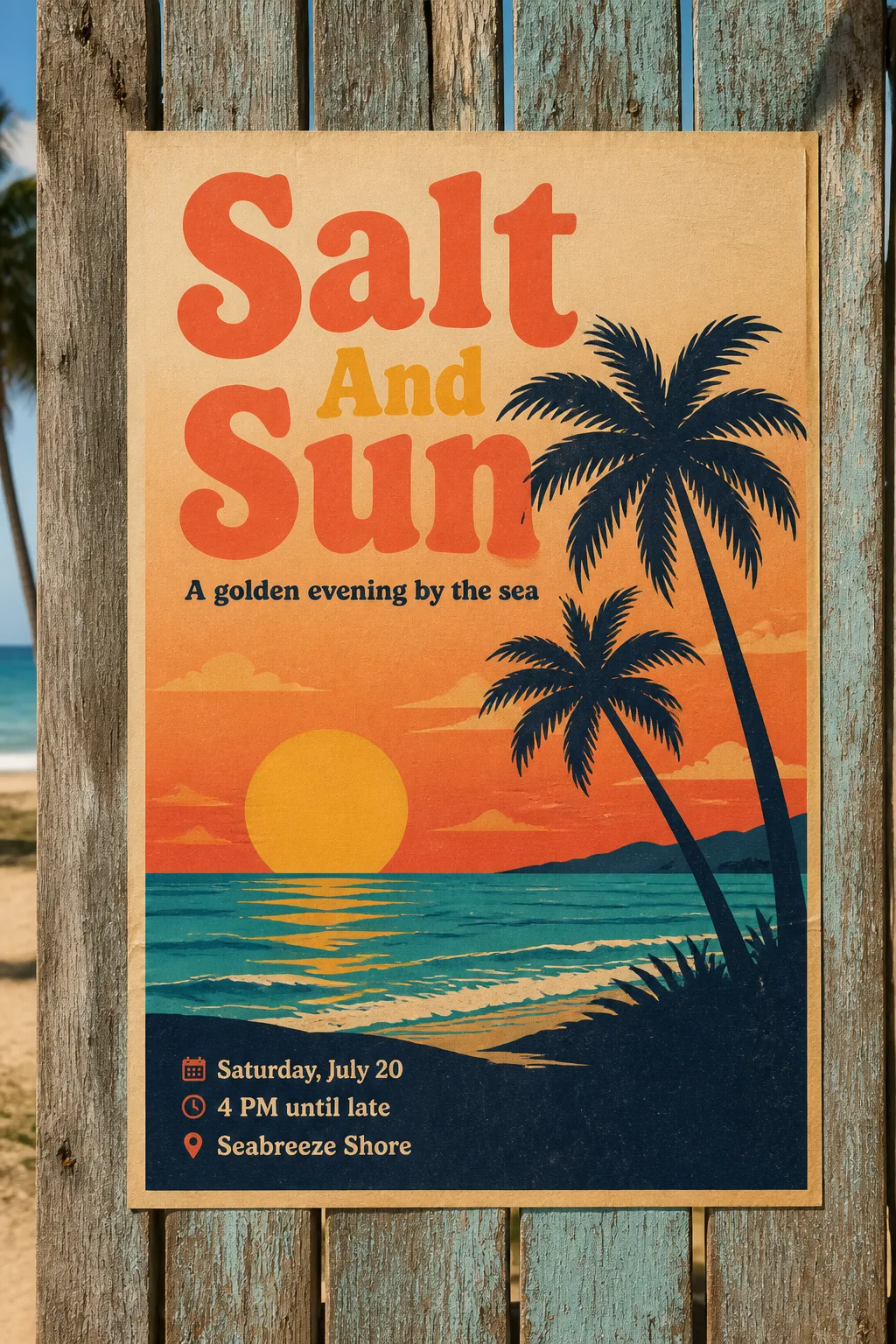 Retro Summer Beach Party Poster Mockup
