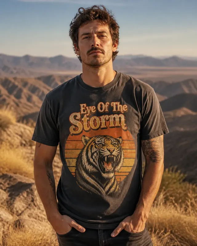 Retro Tiger T-Shirt Mockup Outdoors