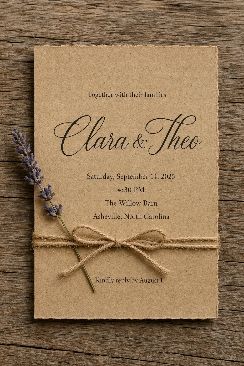 Rustic Kraft Paper Wedding Invitation