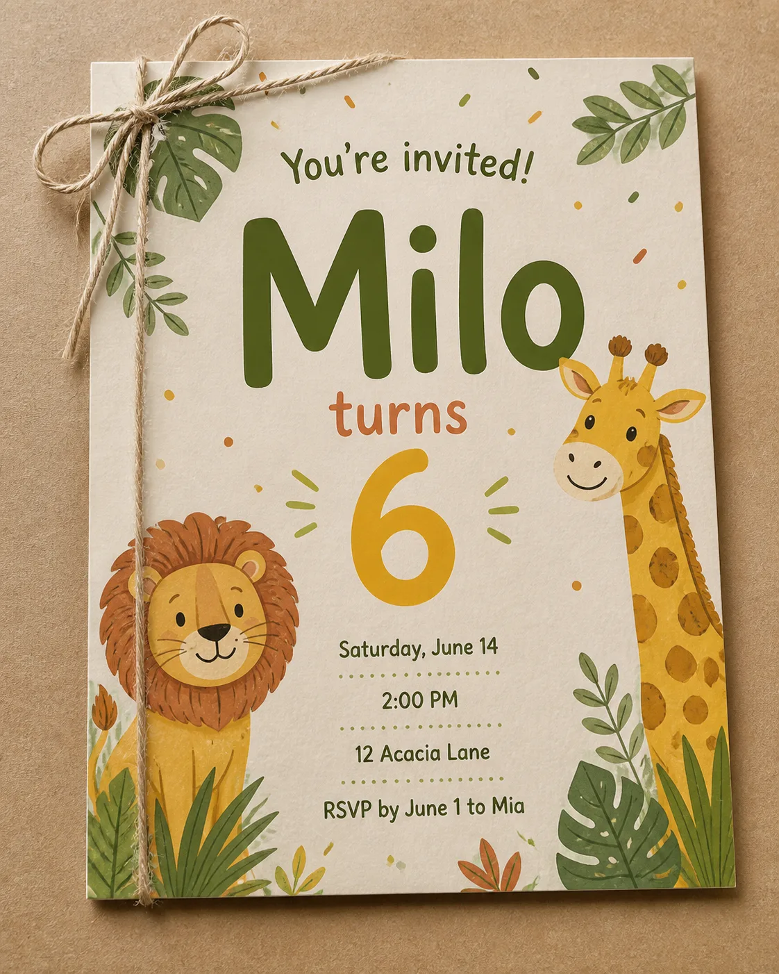 Safari Animal Kids Birthday Invitation