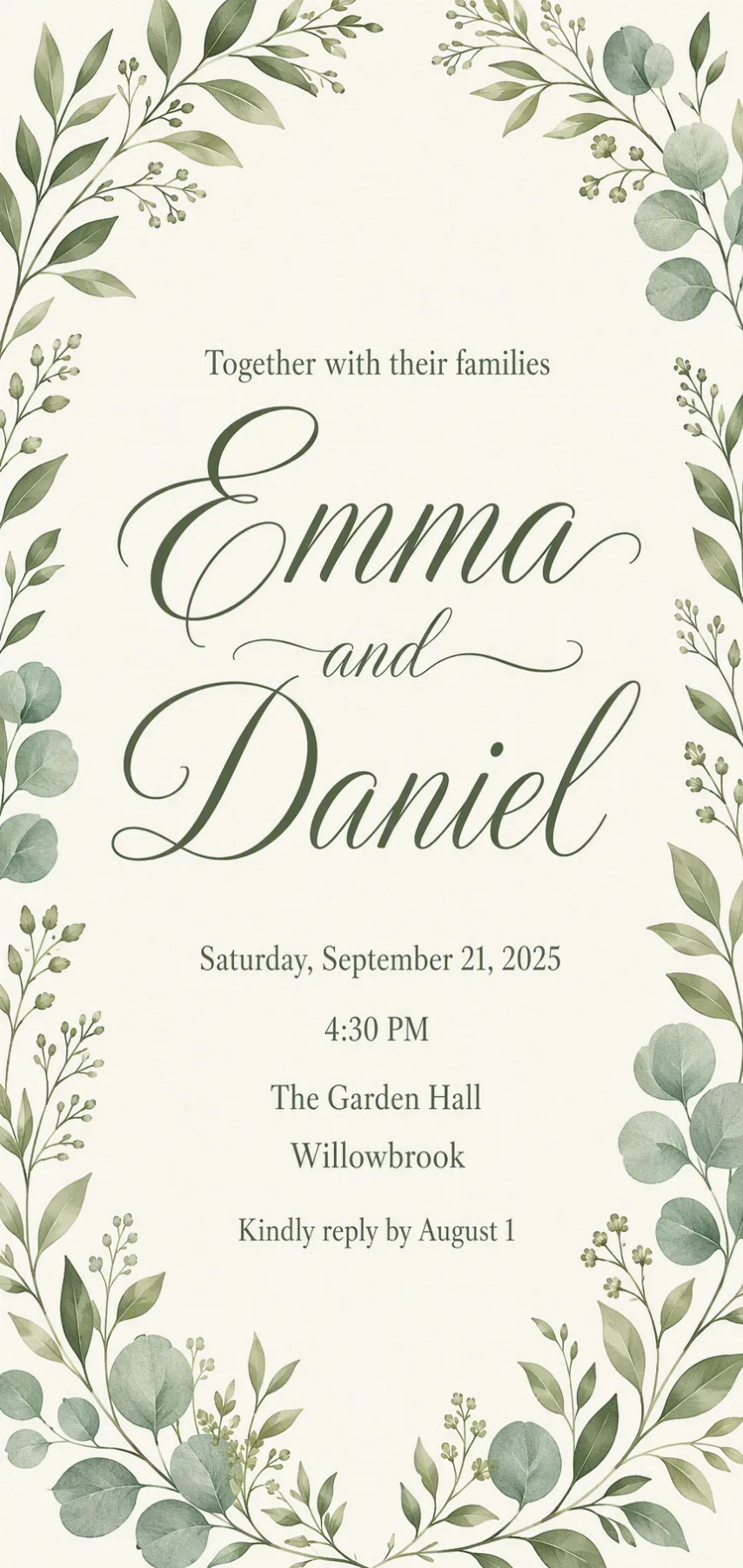 Sage Greenery Digital Wedding Invitation