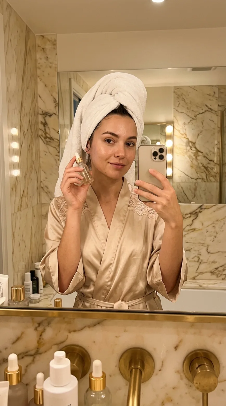 Satin Robe Skincare Bathroom Selfie