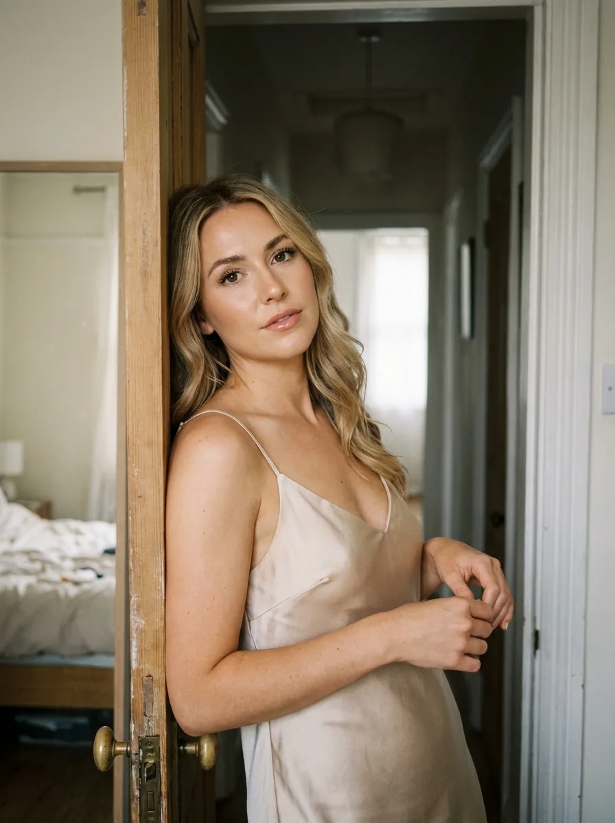 Satin Slip Dress Bedroom Portrait