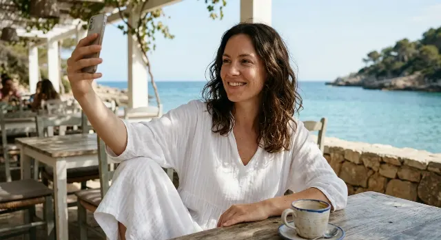 Seaside Cafe Linen Dress Selfie