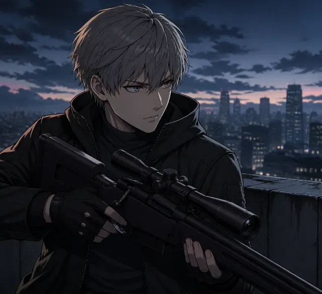 Seinen Anime Sniper Rooftop Illustration