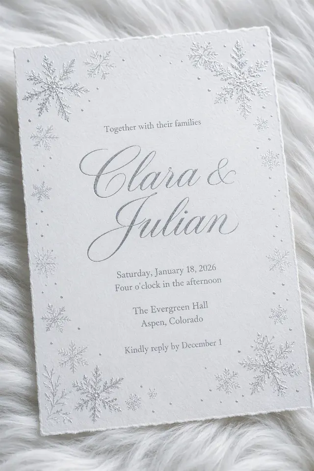 Silver Foil Winter Wedding Invitation