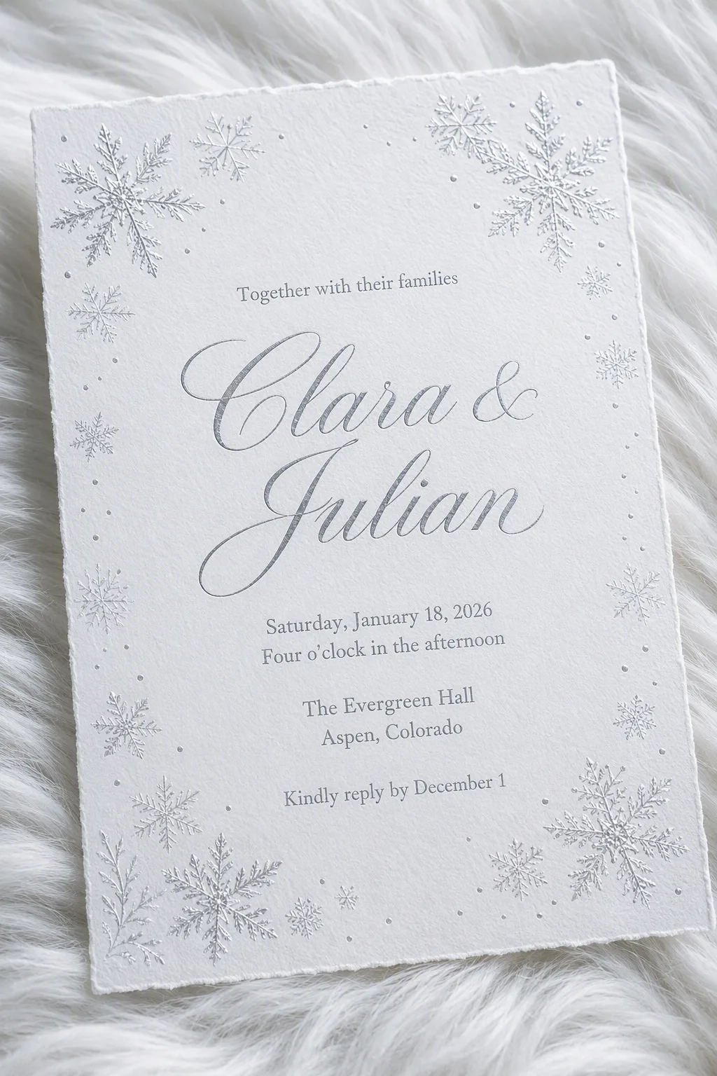 Silver Foil Winter Wedding Invitation