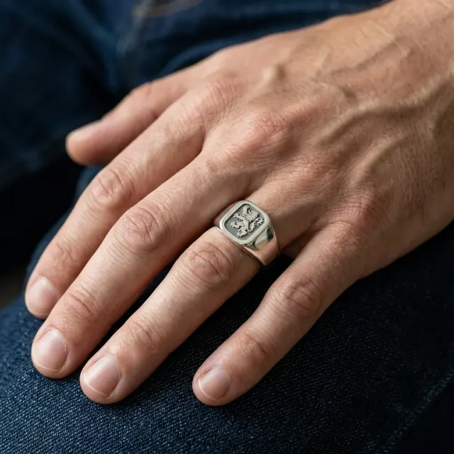 Silver Signet Ring Hand Product Photo