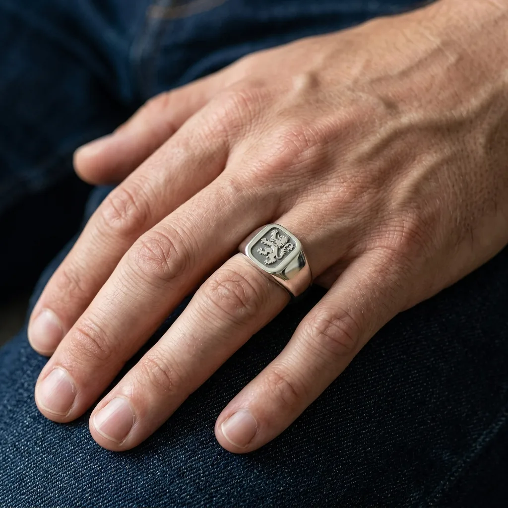 Silver Signet Ring Hand Product Photo
