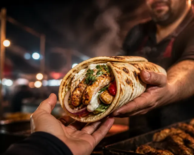Sizzling Kebab Wrap Night Market Photo