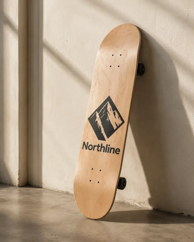 Skateboard Deck Logo Wall Mockup