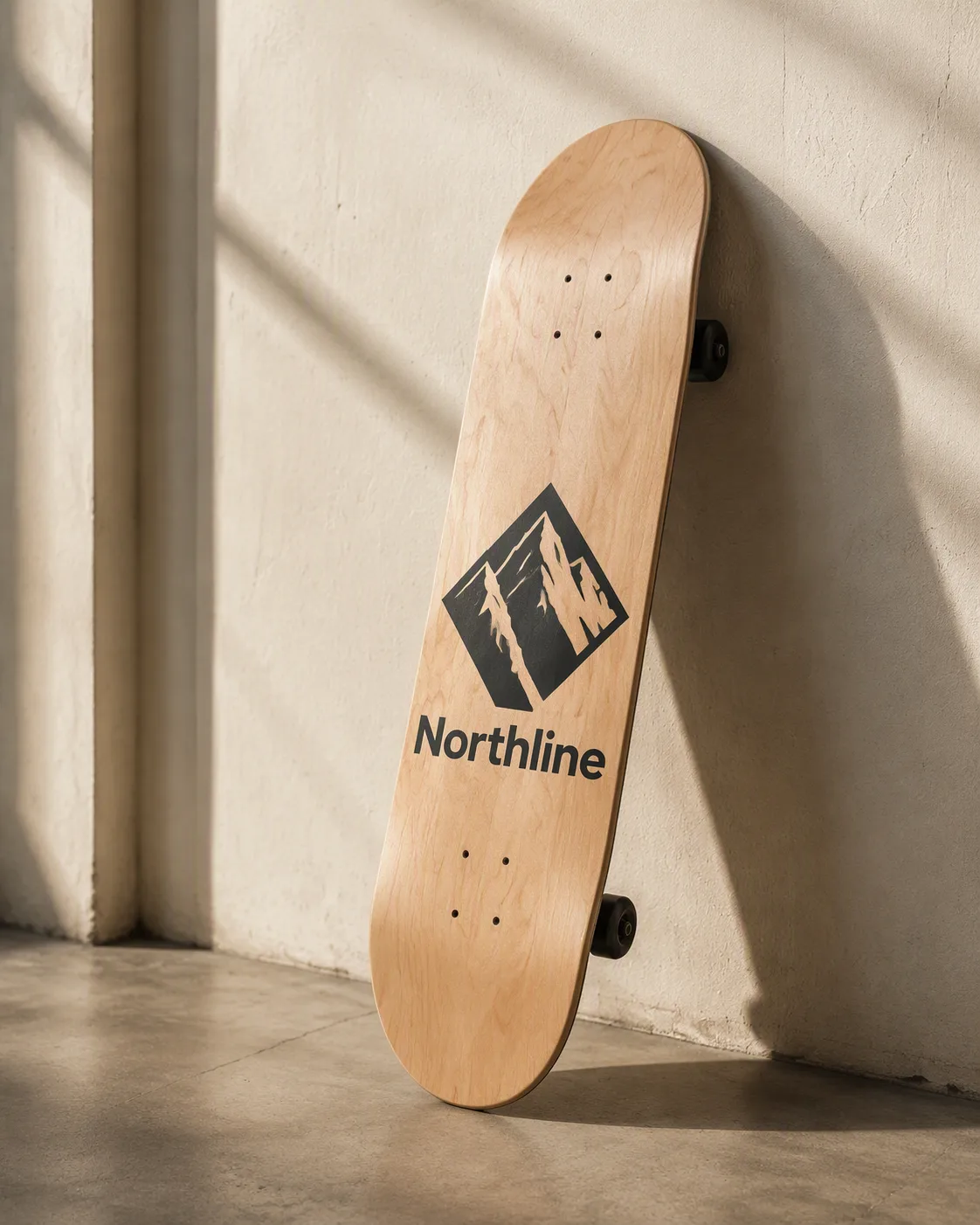 Skateboard Deck Logo Wall Mockup