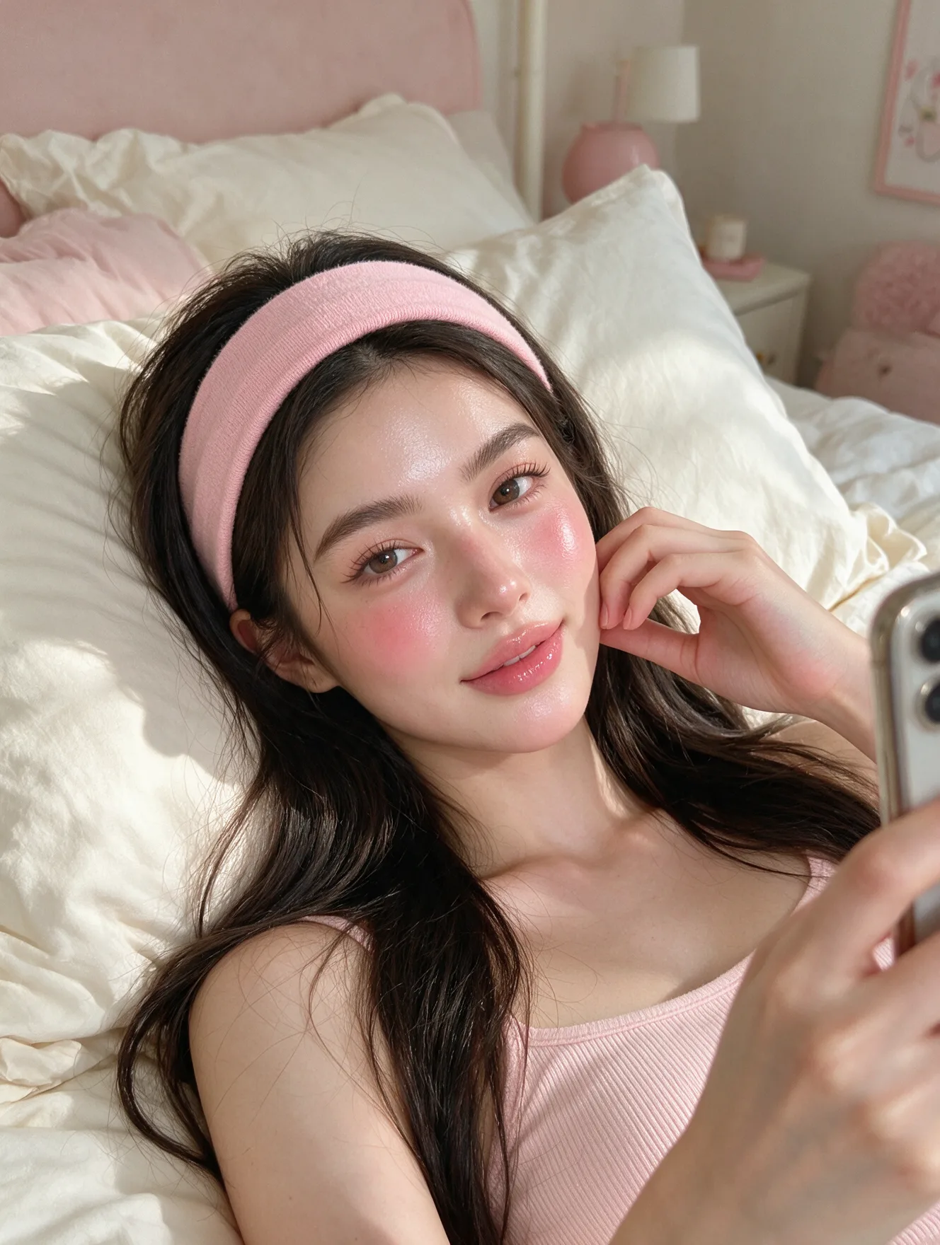 Soft Girl Bedside Selfie Portrait
