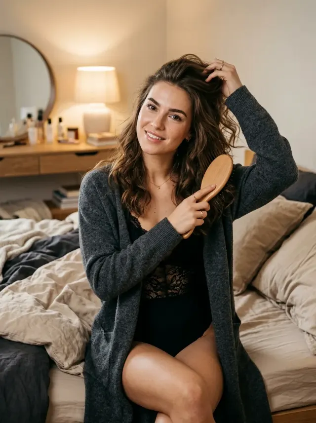 Soft Lamp Bedroom Hair Brushing Portrait