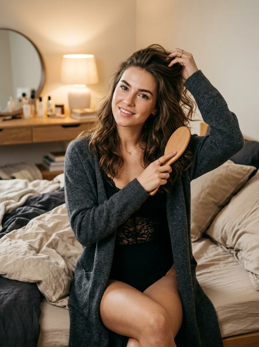 Soft Lamp Bedroom Hair Brushing Portrait