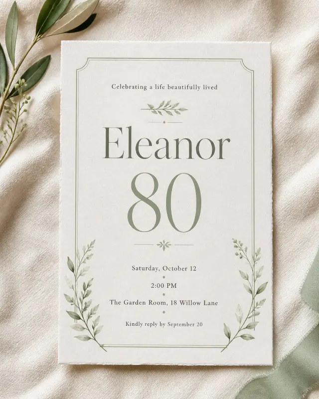 Soft Sage 80th Birthday Invitation