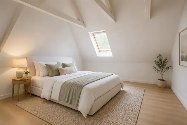 Soft Skylit Attic Guest Bedroom