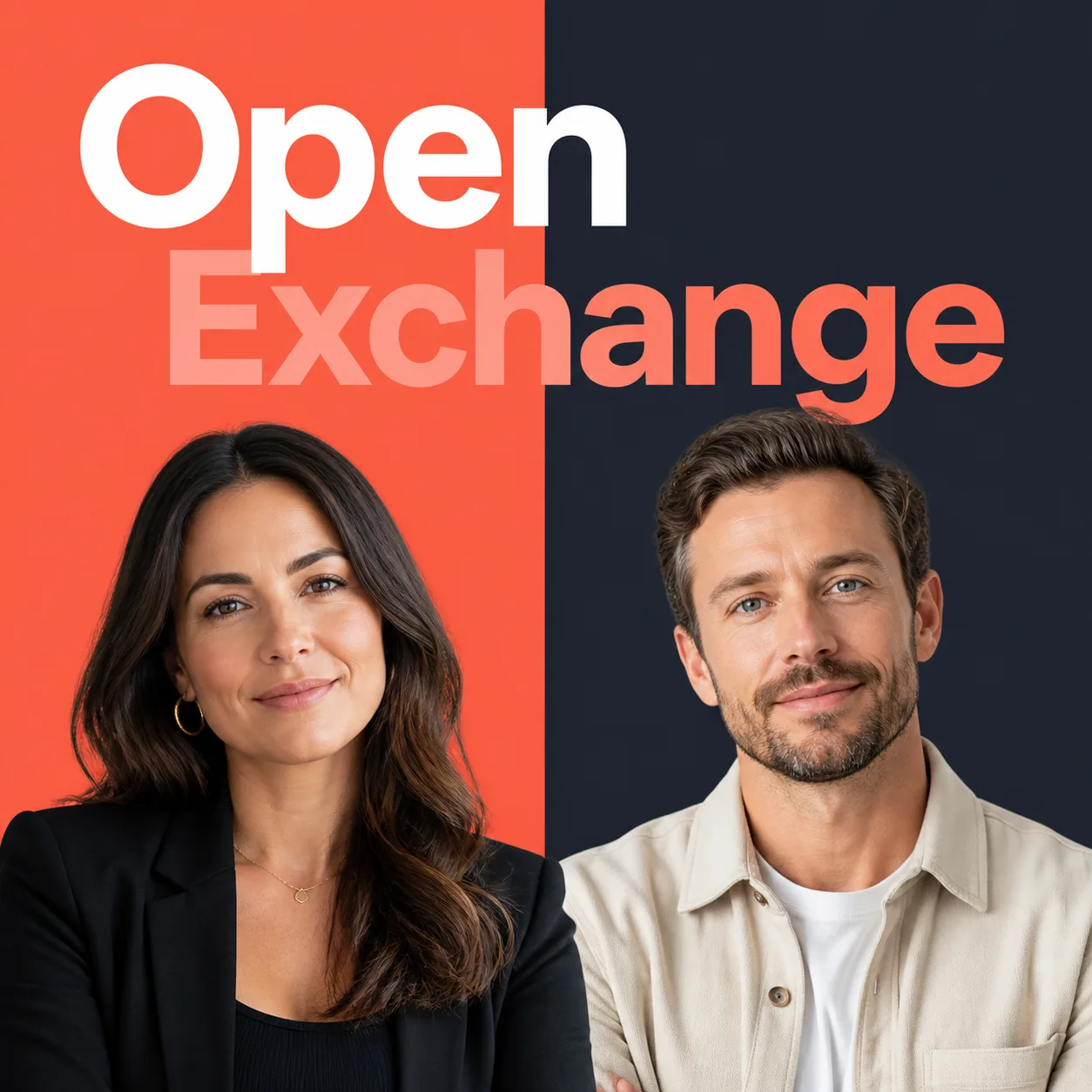 Split Portrait Interview Podcast Cover