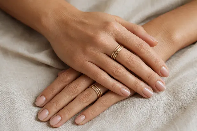Stacked Gold Rings On Linen Product Photo