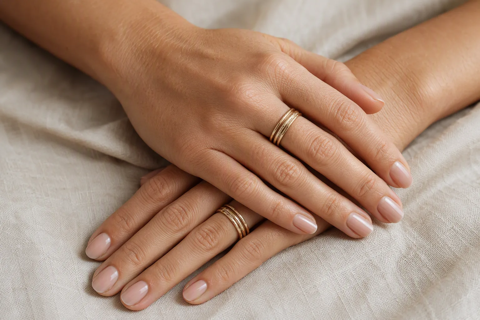 Stacked Gold Rings On Linen Product Photo