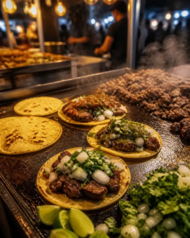 Street Cart Tacos On A Hot Griddle