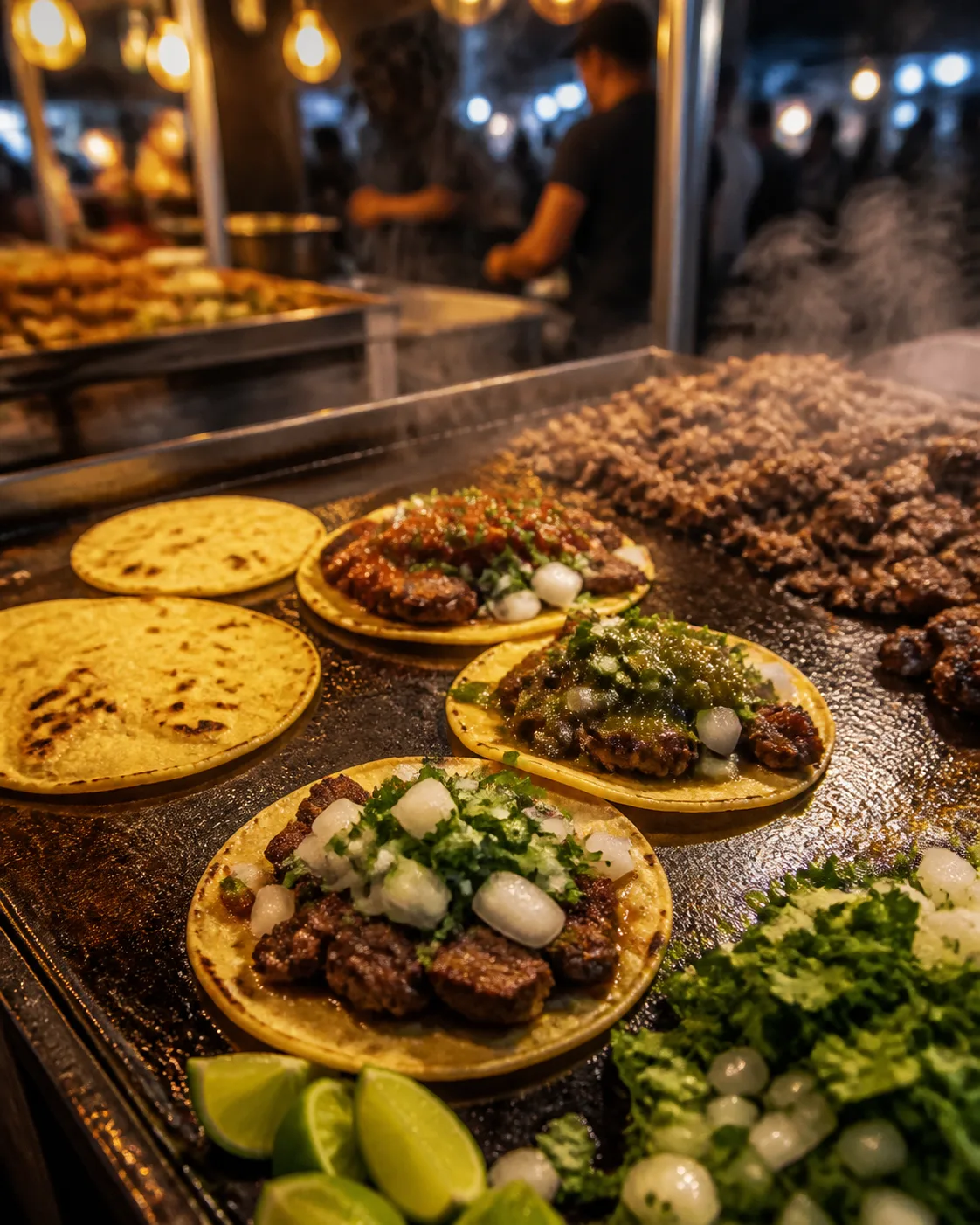 Street Cart Tacos On A Hot Griddle